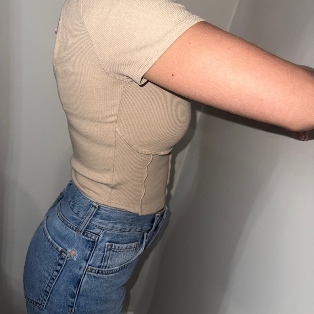 Tan Fitted Crop Bodysuit - Picture 4 of 4